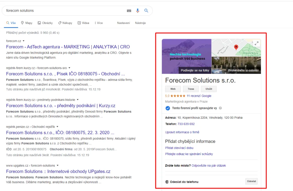 Firemní profil Google